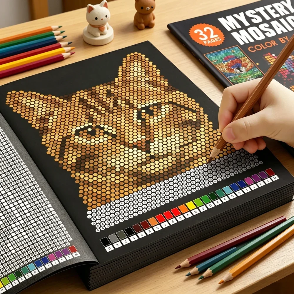 Adult Coloring Book Stress Relief - Книга-раскраска Mystery Mosaics Color by Number,