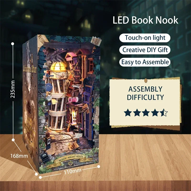 Ретро DIY Волшебная ночная ясл – обзор и цена Diy Wooden Book Nook Kit Shelf Insert